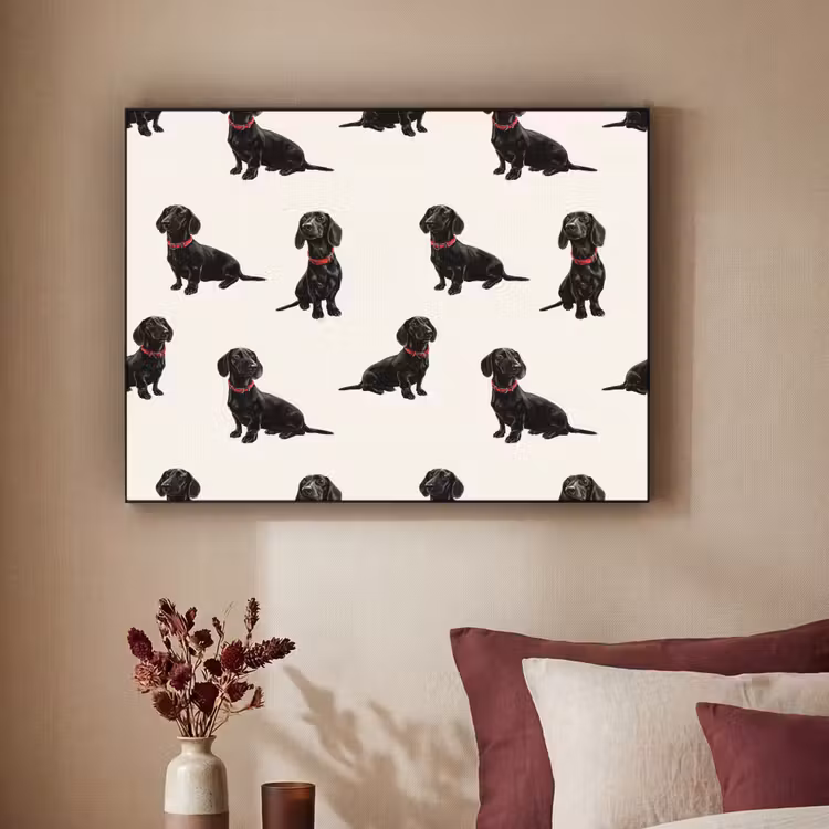 Hond - Patroon - Zwart Textielframe zwart klein 947 -sfeer1