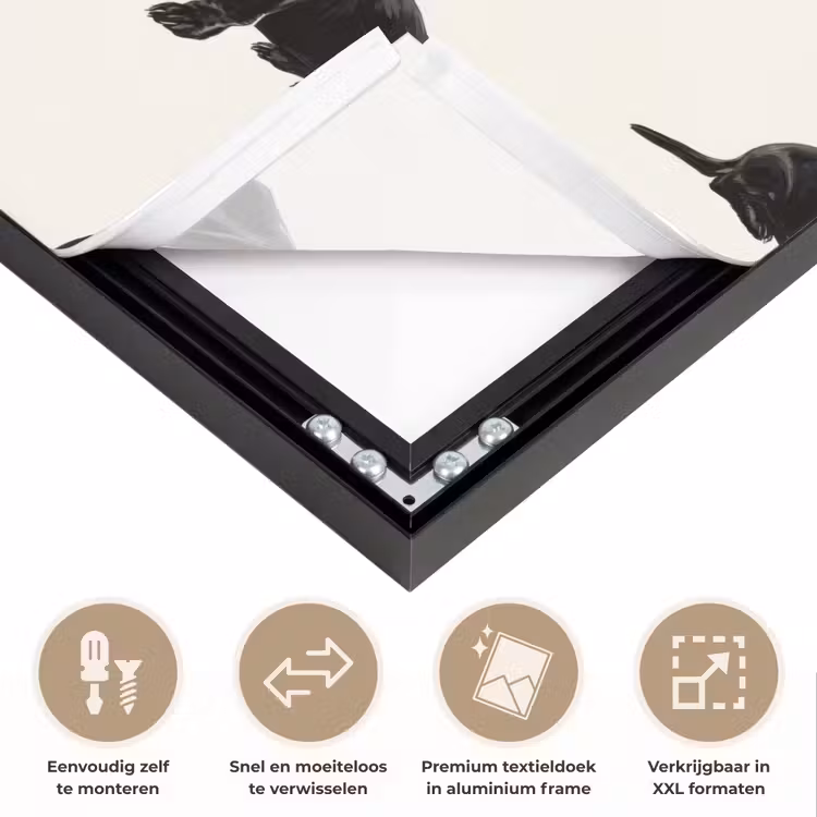 Hond - Patroon - Zwart Textielframe zwart klein 947 -USP_closeupNL