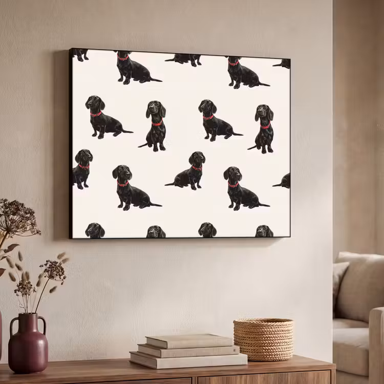 Hond - Patroon - Zwart Textielframe zwart klein 947 -sfeer3