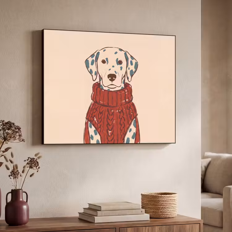Hond - Trui - Winter - Dieren - Rood Textielframe zwart klein -sfeer3