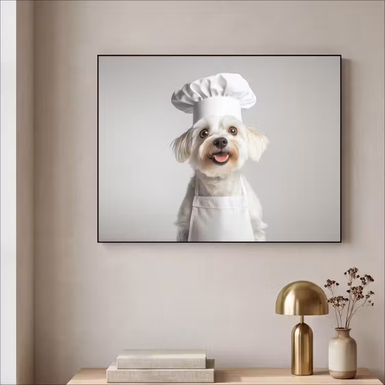 Hond - Wit - Kok Textielframe zwart klein -sfeer2