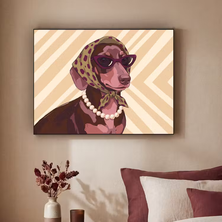 Hond - Zonnebril - Hoofddoek - Dieren - Modern Textielframe zwart klein -sfeer1