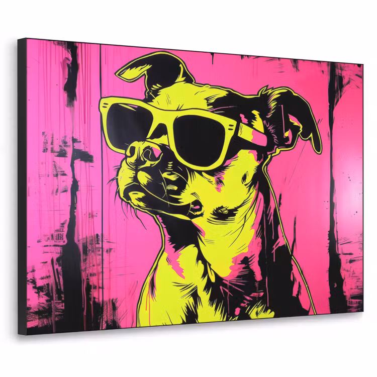 Hond - Zonnebril - Roze - Art Textielframe - compleet frame klein -3d