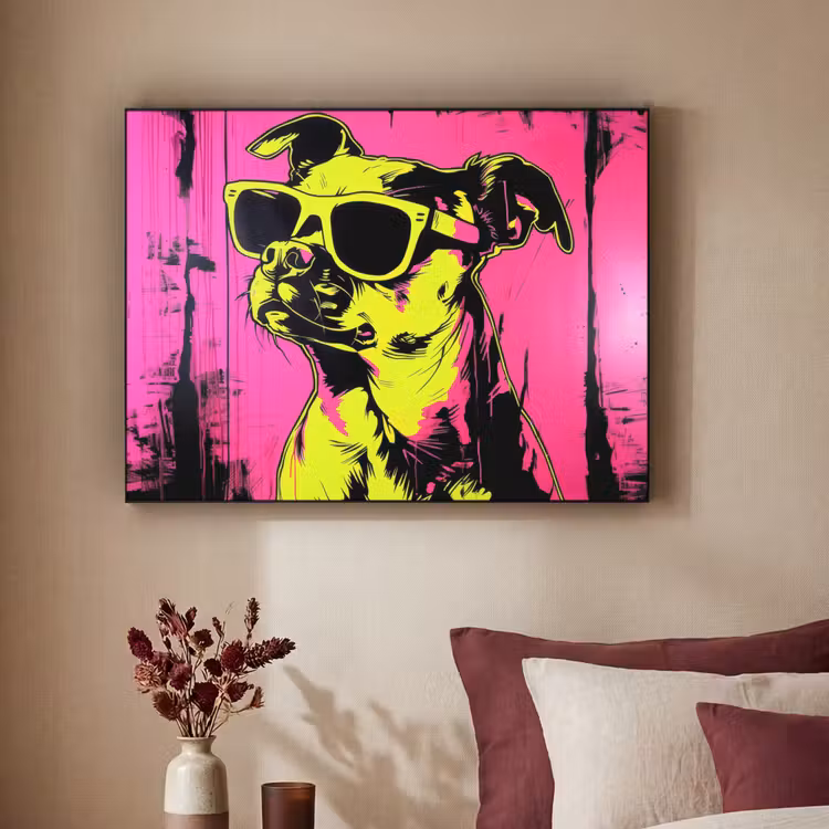 Hond - Zonnebril - Roze - Art Textielframe zwart klein -sfeer1