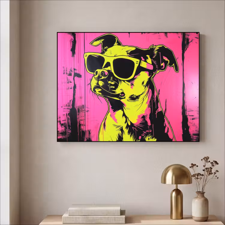 Hond - Zonnebril - Roze - Art Textielframe zwart klein -sfeer2