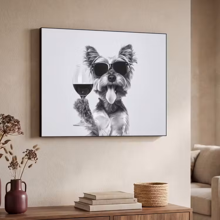 Hondje - Wijnglas - Zonnebril - Enthousiast Textielframe - compleet frame klein -sfeer3