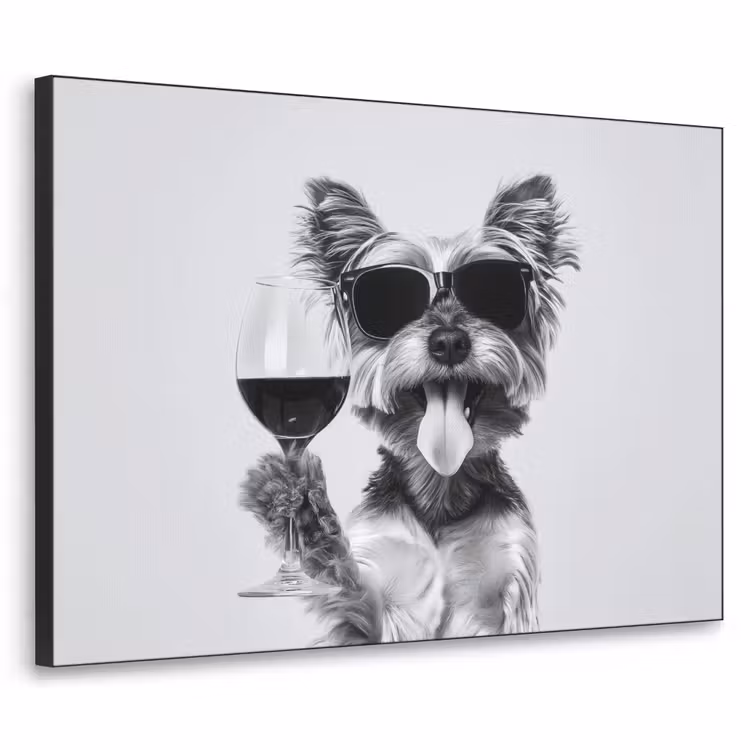 Hondje - Wijnglas - Zonnebril - Enthousiast Textielframe zwart klein -3d
