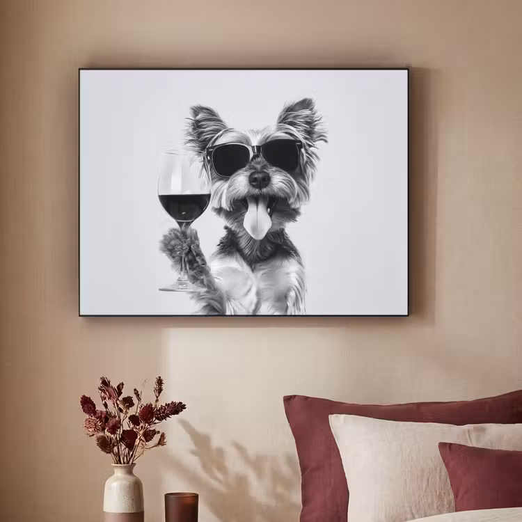 Hondje - Wijnglas - Zonnebril - Enthousiast Textielframe - compleet frame klein -sfeer1