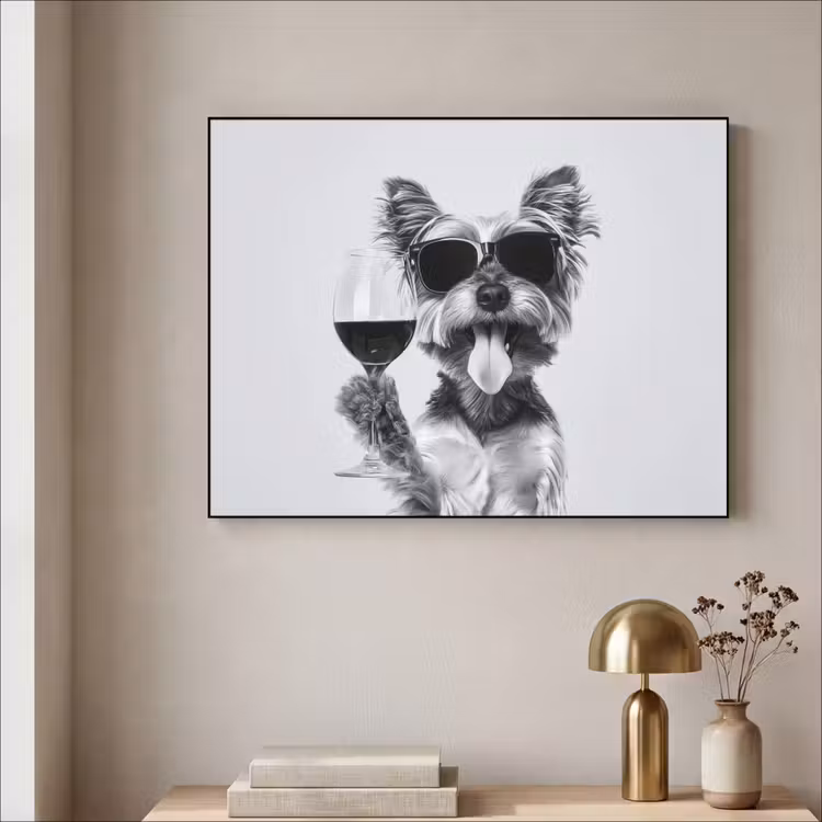 Hondje - Wijnglas - Zonnebril - Enthousiast Textielframe - compleet frame klein -sfeer2