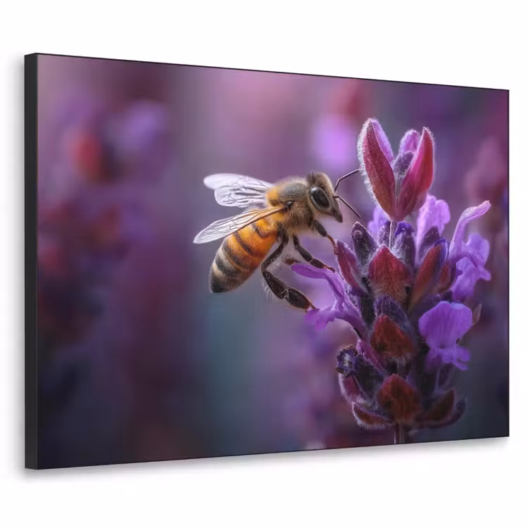 Honingbij - Paarse bloemen - Details Textielframe - compleet frame klein -3d