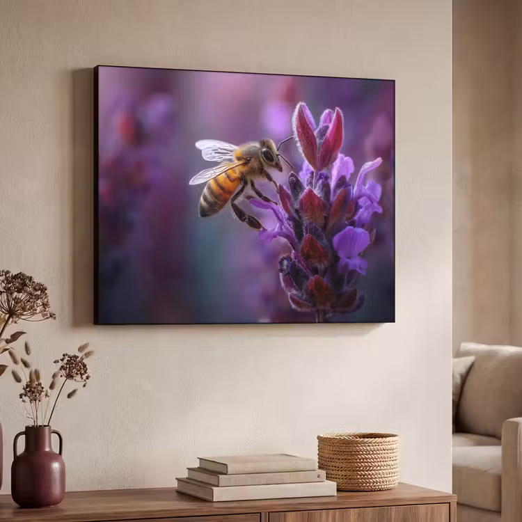 Honingbij - Paarse bloemen - Details Textielframe - compleet frame klein -sfeer3