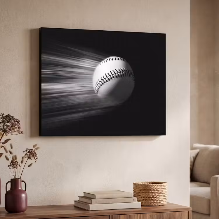 Honkbal - Wit - Vliegt Textielframe zwart klein -sfeer3