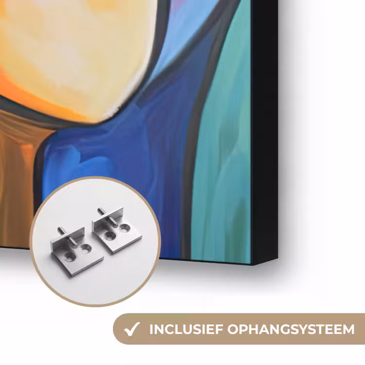 Hoofd - Olieverf - Schilderij - Kleurrijk Textielframe zwart klein -USP_ophangsysteemNL