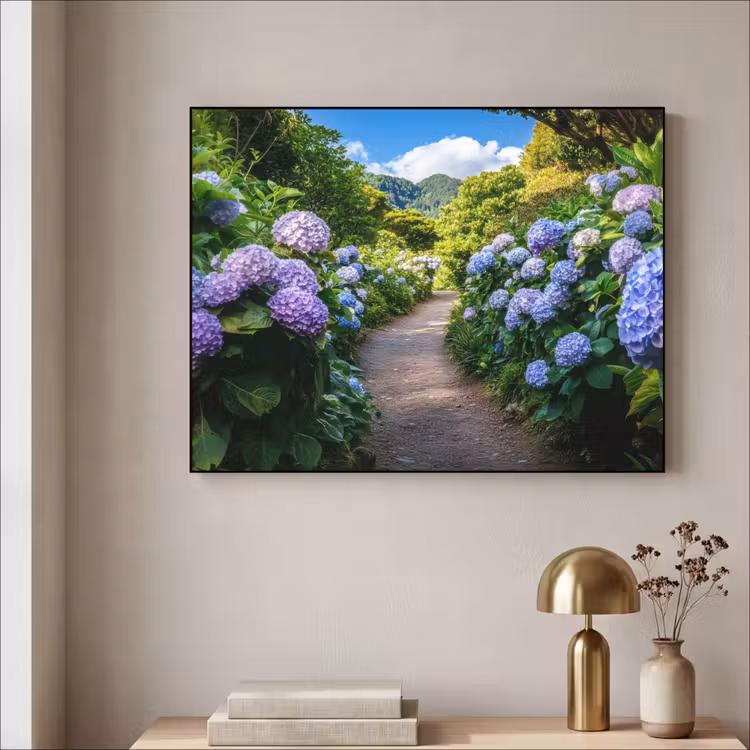 Hortsensia - Pad - Bloemen Textielframe - compleet frame klein -sfeer2