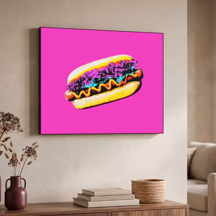 Hotdog - Roze - Retro Textielframe - compleet frame klein -sfeer3