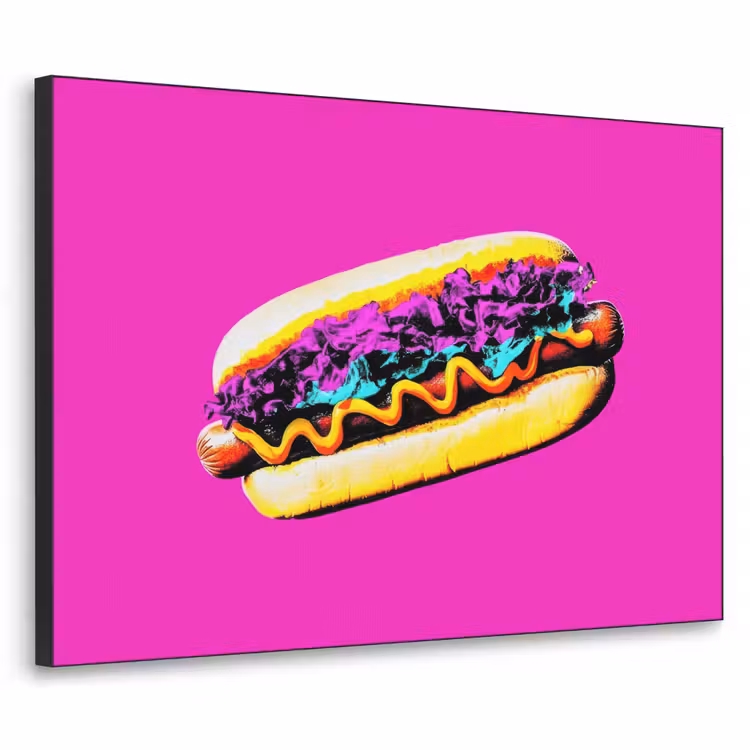Hotdog - Roze - Retro Textielframe zwart klein -3d