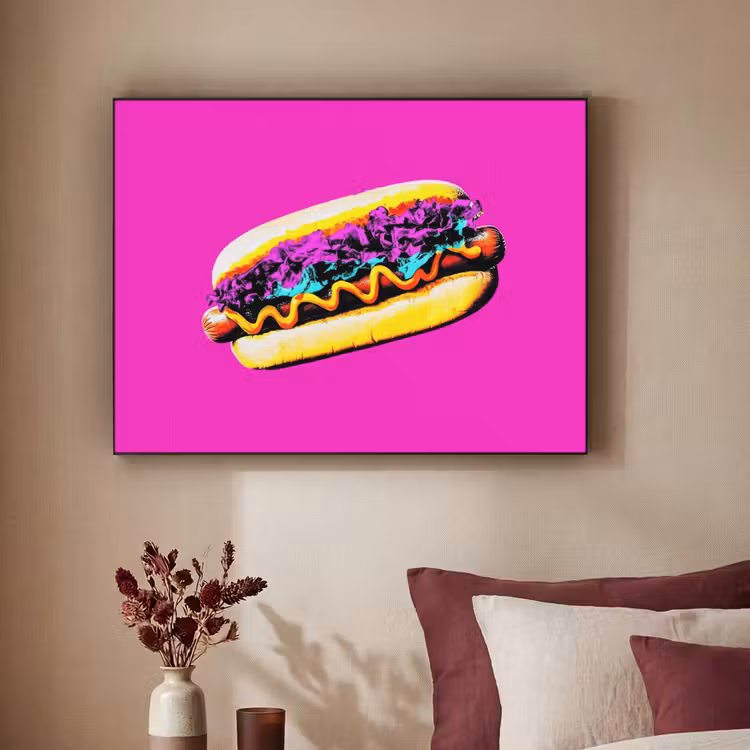 Hotdog - Roze - Retro Textielframe - compleet frame klein -sfeer1