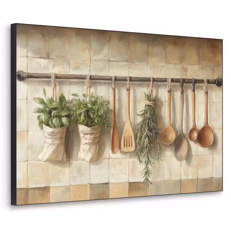Hout - Keukengerei - Stilleven - Tegels Textielframe - compleet frame klein -3d