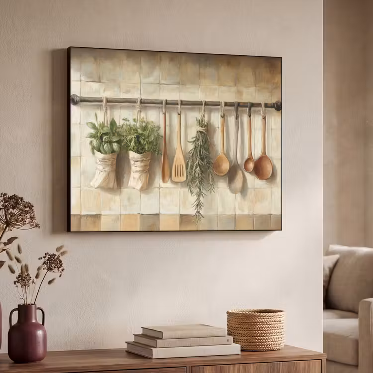 Hout - Keukengerei - Stilleven - Tegels Textielframe - compleet frame klein -sfeer3