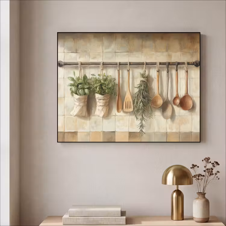 Hout - Keukengerei - Stilleven - Tegels Textielframe - compleet frame klein -sfeer2