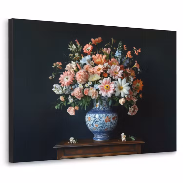 Hout - Vaas - Kleuren - Bloemen Textielframe - compleet frame klein -3d