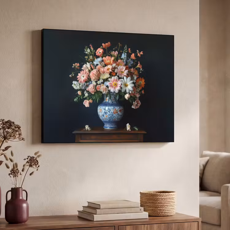 Hout - Vaas - Kleuren - Bloemen Textielframe - compleet frame klein -sfeer3