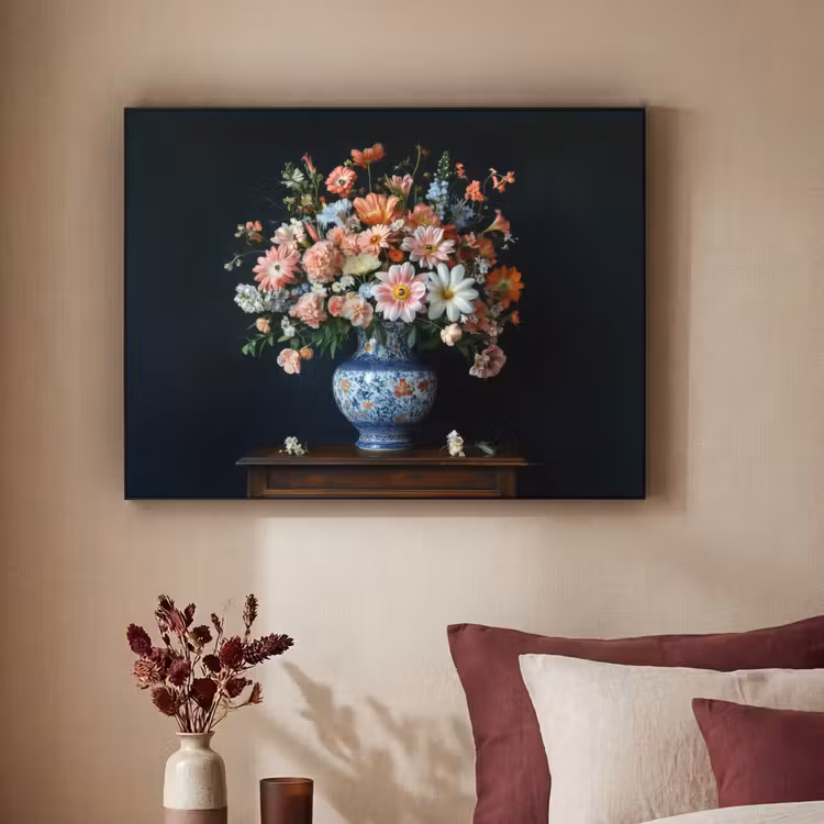 Hout - Vaas - Kleuren - Bloemen Textielframe - compleet frame klein -sfeer1