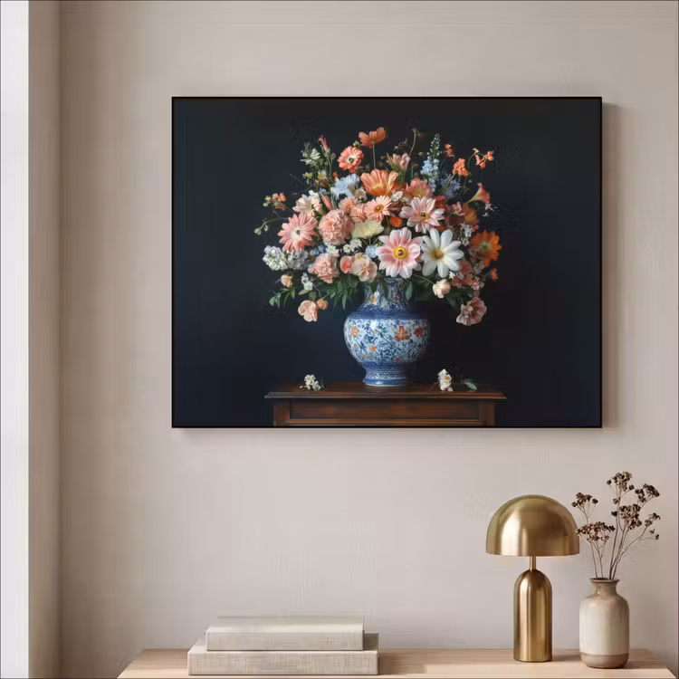 Hout - Vaas - Kleuren - Bloemen Textielframe - compleet frame klein -sfeer2