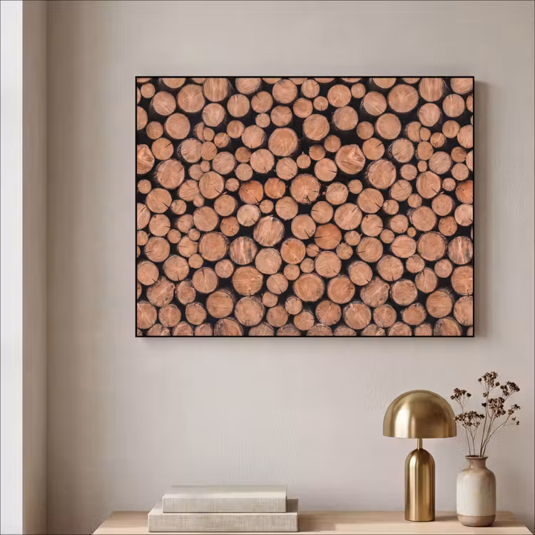 Houtblokken - Textuur - Patroon - Bruin - Rustiek Textielframe zwart klein -sfeer2