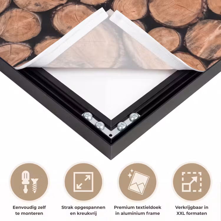 Houtblokken - Textuur - Patroon - Bruin - Rustiek Textielframe zwart klein -USP_feed_closeupNL