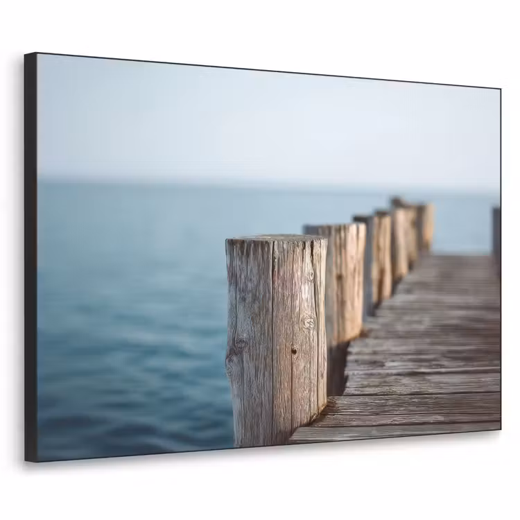 Houten steiger - Helderblauwe lucht Textielframe - compleet frame klein -3d