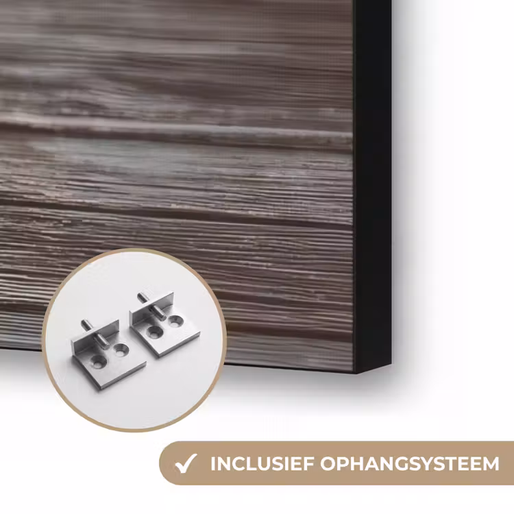Houten steiger - Helderblauwe lucht Textielframe zwart klein -USP_ophangsysteemNL