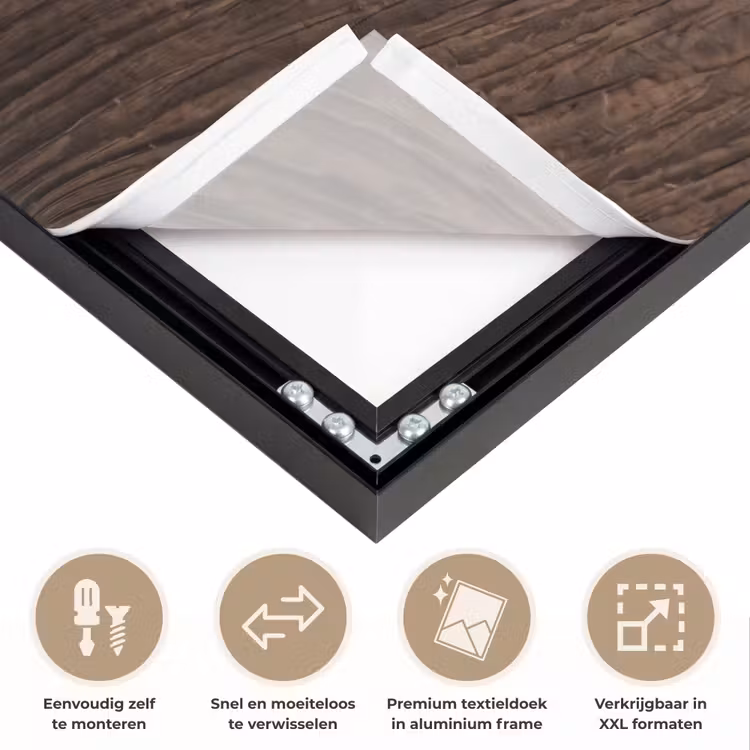 Houtnerf - Textuur - Patroon - Bruin - Rustiek Textielframe zwart klein -USP_closeupNL