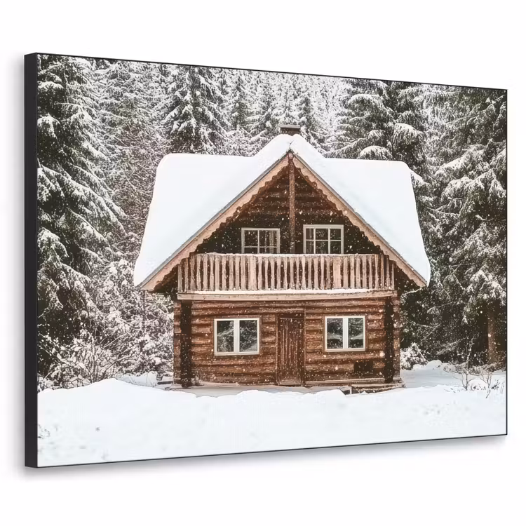 Huis - Bos - Winter - Natuur - Sneeuw Textielframe - compleet frame klein -3d