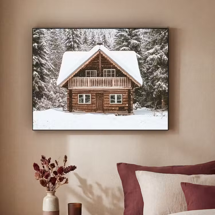 Huis - Bos - Winter - Natuur - Sneeuw Textielframe - compleet frame klein -sfeer1
