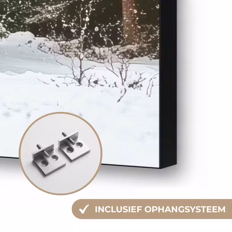 Huis - Bos - Winter - Natuur - Sneeuw Textielframe zwart klein -USP_ophangsysteemNL