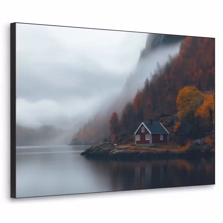 Huis - Rood - Bergen - Water Textielframe - compleet frame klein -3d