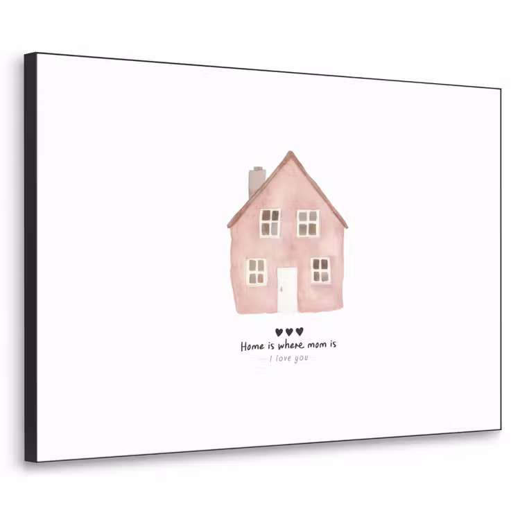 Huisje - Roze - Quote - Moeder Textielframe zwart klein -3d