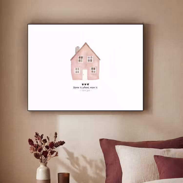 Huisje - Roze - Quote - Moeder Textielframe zwart klein -sfeer1