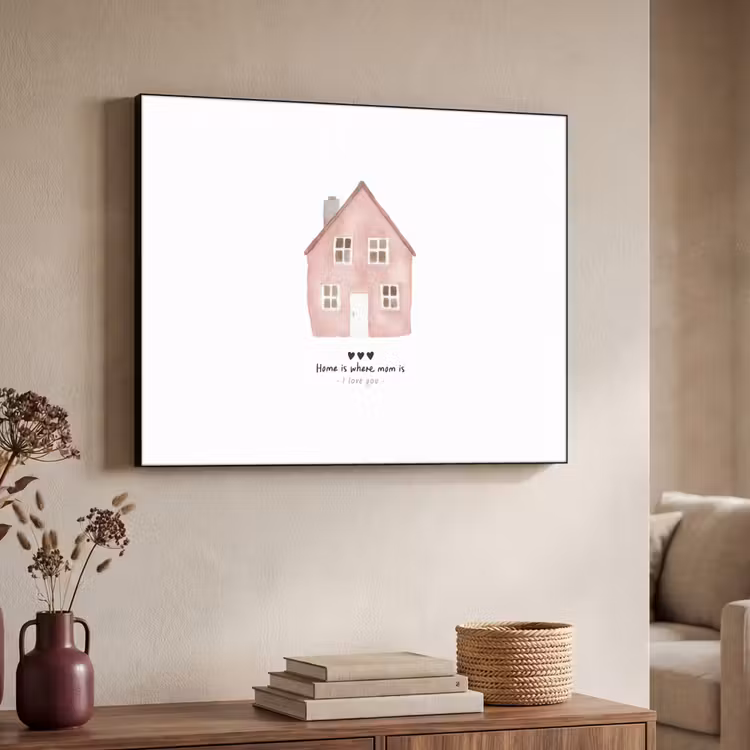 Huisje - Roze - Quote - Moeder Textielframe zwart klein -sfeer3