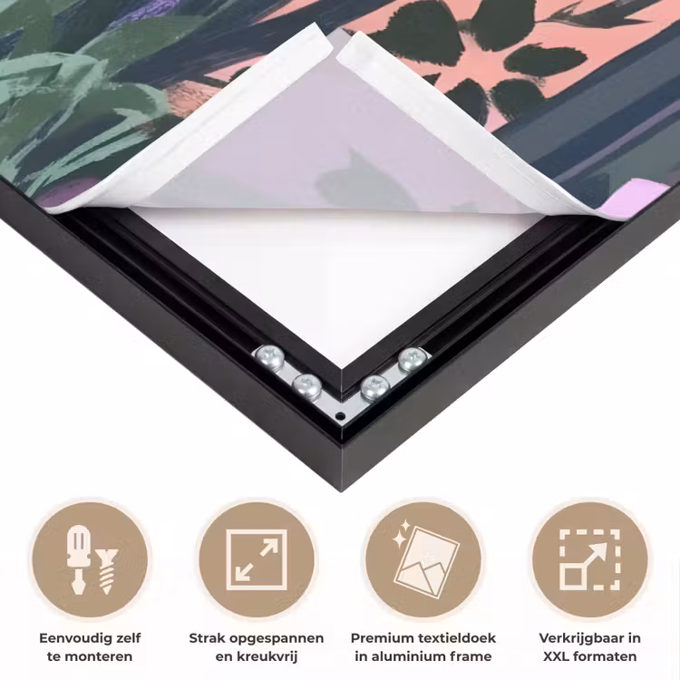 Huizen - Minimalistisch - Palmbomen - Kust Textielframe zwart klein -USP_feed_closeupNL