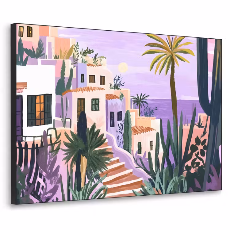 Huizen - Minimalistisch - Palmbomen - Kust Textielframe zwart klein -3d