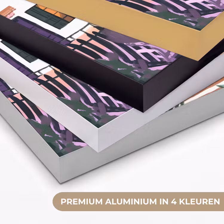Huizen - Minimalistisch - Palmbomen - Kust Textielframe zwart klein -USP_kleurenNL