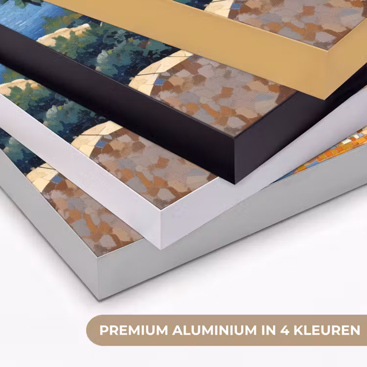 Huizen - Mozaïek - Sinaasappelbomen - Zee Textielframe zwart klein -USP_kleurenNL