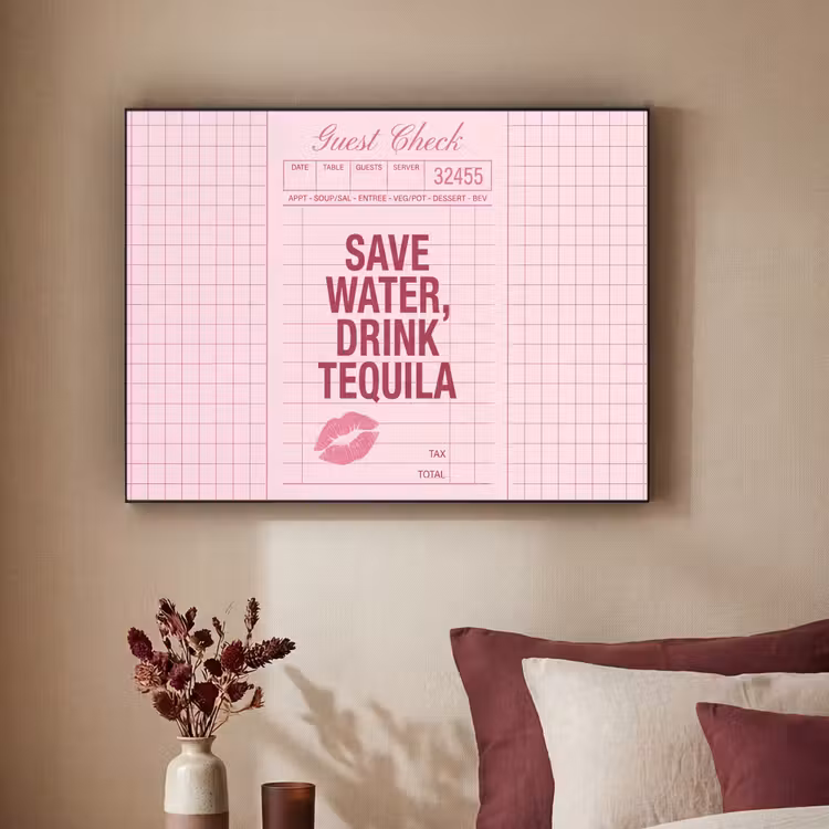 Humor - Drank - Tekst - Roze Textielframe zwart klein -sfeer1