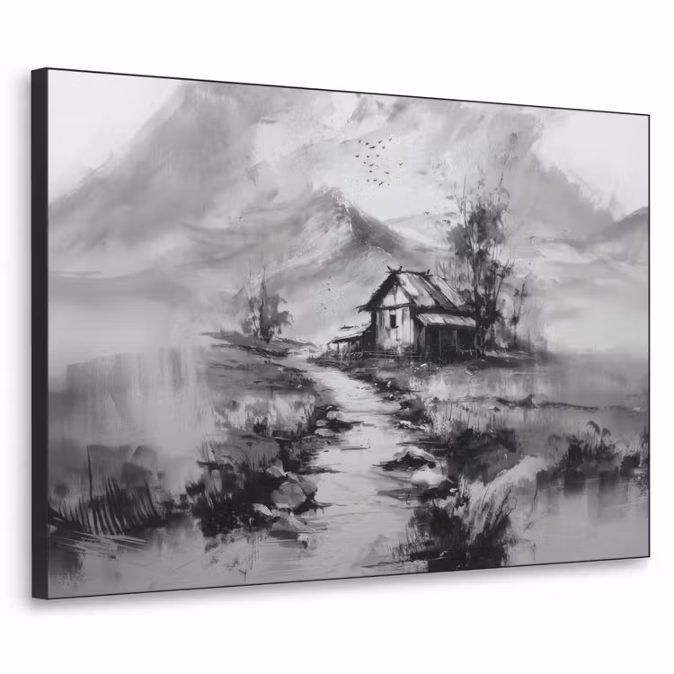 Hut - Grijs - Bergen - Mistig Textielframe - compleet frame klein -3d