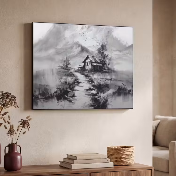 Hut - Grijs - Bergen - Mistig Textielframe - compleet frame klein -sfeer3
