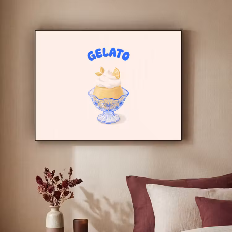 IJs - Citroen - Illustratie - Geel - Dessert Textielframe zwart klein -sfeer1