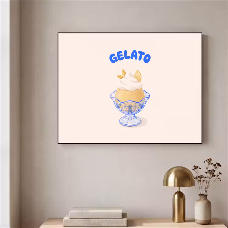 IJs - Citroen - Illustratie - Geel - Dessert Textielframe zwart klein -sfeer2