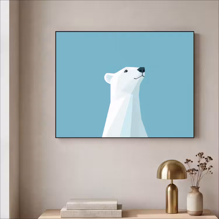 Ijsbeer - Lichtblauw - Minimalistisch Textielframe zwart klein -sfeer2